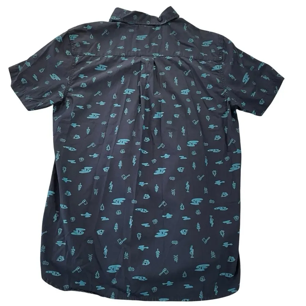 The‎ North Face Short Sleeve Button Up Shirt Men's M Camping Pattern Blue Cotton